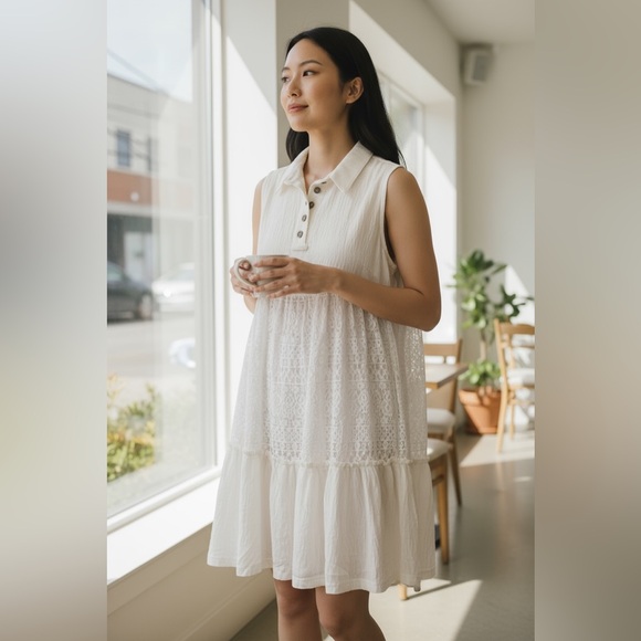 POL Dresses & Skirts - New POL Cream Textured Sleeveless lace Tunic dress top